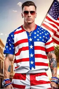Vanilla Ice American Flag Outfit face swap