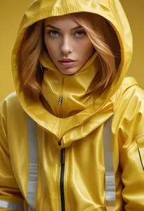 Woman Yellow Hazmat Costume face swap