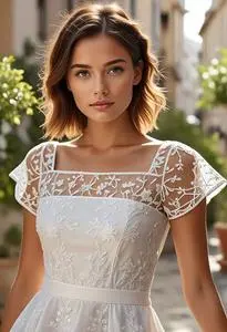 knee length dresses for ladies Embellished Square Neck Mini Dress in White - 10 / Regular main image 0