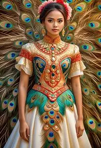Barongworld Modern Ethnic Peacock Filipiniana Dress Jessa face swap