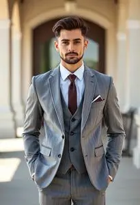 Gray Suit Groom Costume face swap