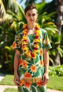 Hawaiian Theme Party Dress Code Male Face Swap Buy Stock Photo