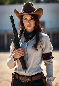 Woman Midnight Gunslinger Cowgirl Costume face swap