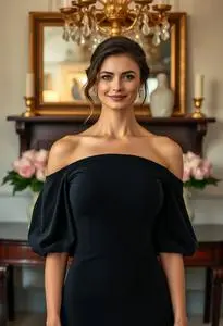 black short tight dress with a voluminous shoulder sleeve Acosta Long Sleeve Off Shoulder Mini Dress | Black | Womens