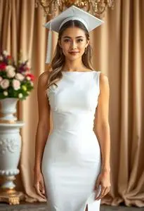 White Tight Graduation Dress Face Swap