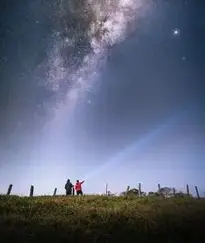 People Shining Out a Flashlight Under a Starry Sky phone wallpaper background