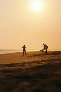 People Playing with Dog on Beach phone wallpaper background