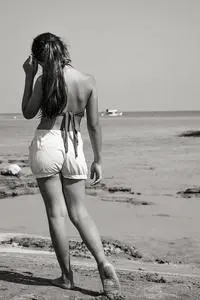 Girl Thoughtful Beach Summer phone wallpaper