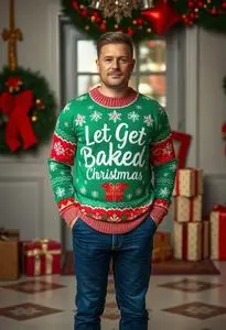 Let Get Baked Christmas Sweater Costume face swap