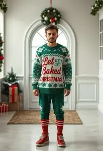 Let Get Baked Christmas Sweater Costume face swap