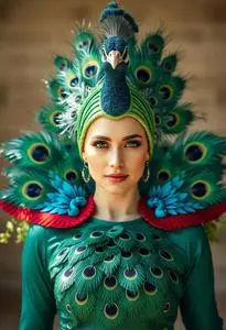 Proud Peacock Woman Costume face swap