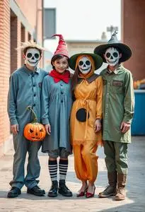 Funny Four Person Halloween Costume face swap