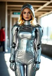 Silver Fembot Halloween Costume face swap