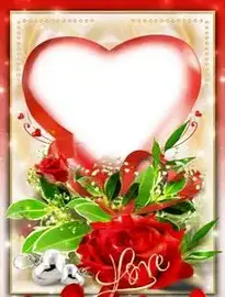 Beautiful Love Dil Photo Frame With A Heart Shape, Roses And Leaves