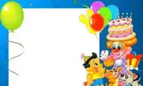 Birthday Photo Frame With Cartoons And Balloons