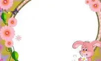Photo Frame With Beautiful Flowers And A Cartoon Bunny