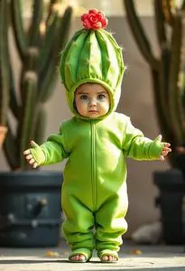 Toddler Green Cactus Costume face swap