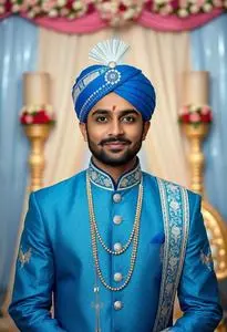 Blue Sherwani Pagdi face swap