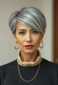 Grey Hair Grow Out Style face swap