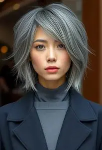 Gray Streaked Hairstyle face swap