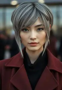 Grey Streaked Hairstyle face swap