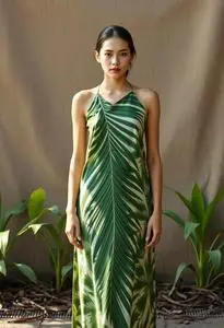 Green Palm Leaf Dress face swap