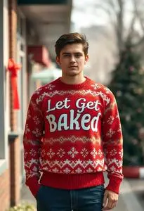 Let Get Baked Christmas Sweater Costume face swap