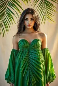 Green Palm Leaf Dress face swap