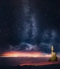 Lighthouse Stars Sky Cosmos phone wallpaper