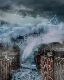 Tsunami City Flood Buildings phone wallpaper
