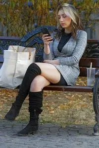 Girlie Fashion Sitting Bench Urban phone wallpaper