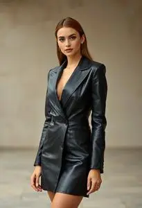 Black Faux Leather Blazer Dress Face Swap