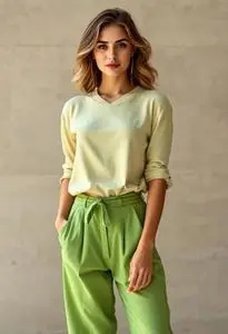 Hailey Bieber Green Pants face swap