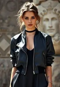 Hailey Bieber Leather Bomber face swap