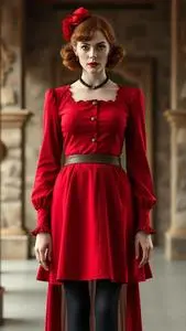 open lace back dress Enola Holmes red suit  Cosplayrr