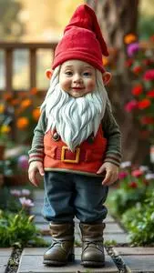 Gentle Hearted Infant Garden Gnome Costume face swap