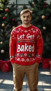 Let Get Baked Christmas Sweater Costume face swap