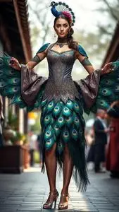 Proud Peacock Woman Costume face swap