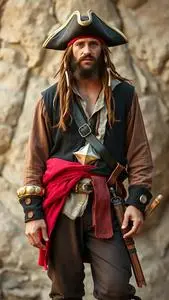 Castaway Pirate Adult Costume Medium face swap