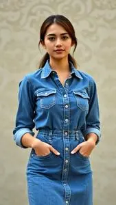 Woman Semi Formal Outfit Jeans Dress face swap