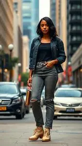 Woman Fashion Sand Mom Jeans Bottom Frontal Sew In Black Hairstyle face swap