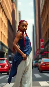 Woman Fashion Sapphire Surplice Top Poetic Justice Braids Red Hairstyle face swap