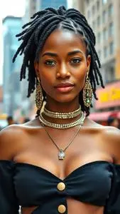 Woman Fashion Silver 70s Disco Top Fulani Braids Black Hairstyle face swap