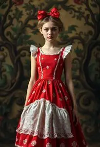 open lace back dress Tim Burton Alice In Wonderland Alice Red Court Um Dress Costume –  Cosplaysky.ca main image 0