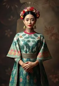 Barongworld Modern Ethnic Peacock Filipiniana Dress Jessa face swap