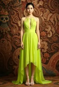 green emerald velvet dress Ieena for Mac Duggal - Green Ruched High-Low Sheath Dress with Feather Trim