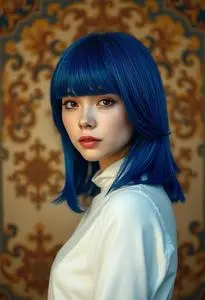 Medium Length Blue Wig face swap