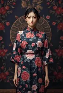 Neo Noir Manga Festive Floral Dress face swap