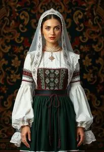 Traditional Lithuanian Wedding Dress face swap