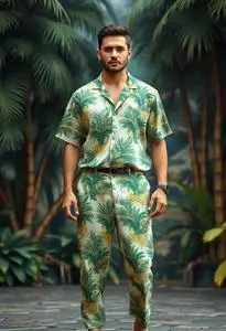 sachin and babi light blue dress Teal Leaf Print Chiffon Frill Midi Dress main image 1